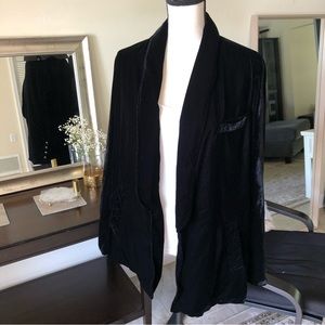 Jolt black velour velvet open front blazer large